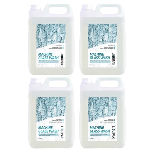 Liquipak Machine Glass Wash 4x5L – Automatic Glasswash Machine Liquid Cleaner & Detergent. Powerful industrial formula for bars, restaurants & catering glassware.