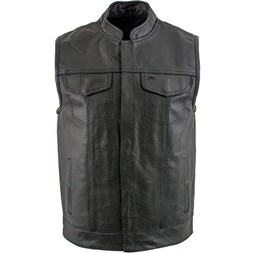 Usa Leather 1205 Black Combat Motorcycle Leather Vest With Gun Pocket For Men - Real Genuine Cowhide (Black, X-Large) #TOP7