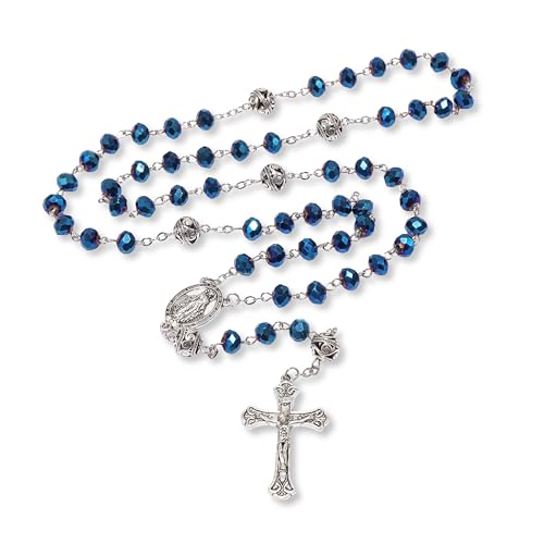 Nazareth Store 8mm Crystal & 10mm Alloy Mystery Prayer Beads Rosary Necklace Miraculous Medal and Catholic Cross3