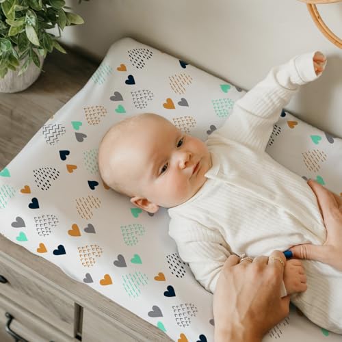 Image of BROLEX Changing Pad Covers for Baby: Boy Girls Ultra Stretchy Soft 2 Pack, Heart Pattern