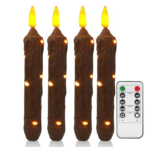 Image of 6.5 Inches Primitive Real Wax LED Flameless Brown Short Candlesticks Hand Dipped Battery Operated Candles with Timer Remote Candles for Vintage Rustic Home Decor, Pack of 4(Brown)