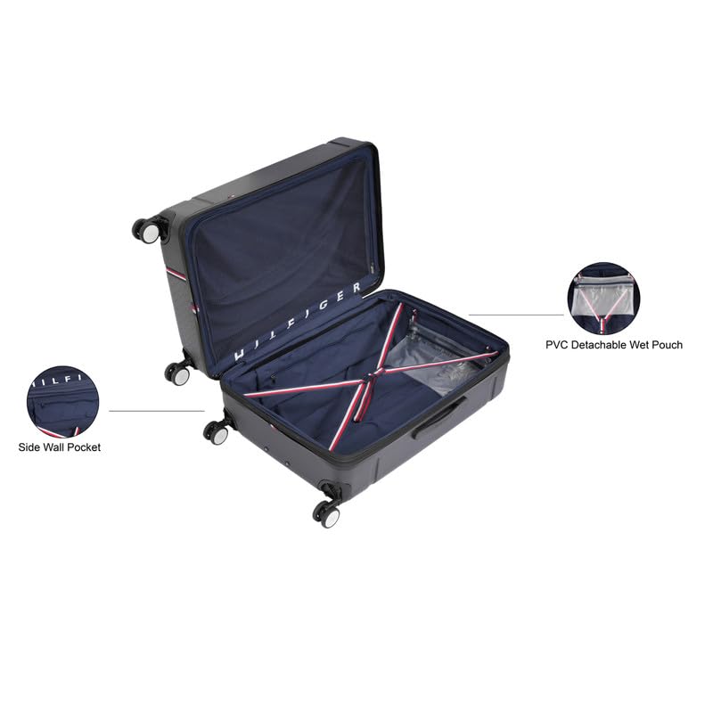 Image of Tommy Hilfiger Millennia Large Hard Luggage - Black |Check-in Trolley Bag with TSA Lock | 360 Spinner Double Wheels | Telescopic Handle | Polycarbonate Hardshell Suitcase | 89L Capacity | 78cm