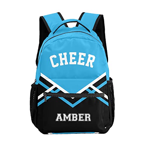 Personalized Cheerleaders Blue Black with Name Text Custom Backpack for Sport Camping Picnic, 12.2(L)x5.9(W)x16.5(H) Inch