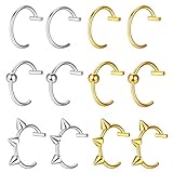 HAPZUR Piercing Nariz Septum Falso 12 Pcs Dorado Plateado Acero Quirúrgico, Sin Perforación, Cómodo Reutilizable, Joyería Labio Oreja Hélix.
