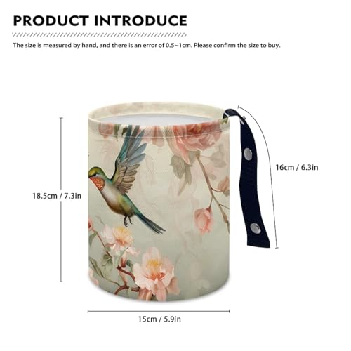 Image of Pensura Floral Hummingbird Auto Trash Bag Portable Waterproof Car Back Seat Organizer Adjustable Buttons Trash Can for Car Accessories, Vehicle, Travelling, Camping