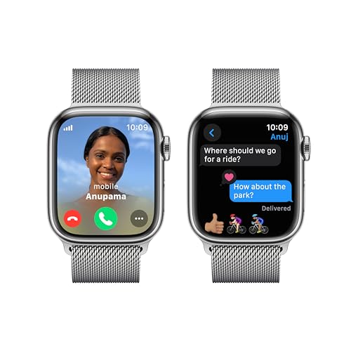 Image of Apple Watch Series 9[GPS + Cellular 41mm]Smartwatch with Silver Stainless steel Case with Silver Milanese Loop One Size.Fitness Tracker,Blood Oxygen & ECG Apps,Always-On Retina Display,Water Resistant