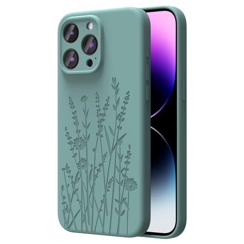 OAOA Magnetic Engraved Case Compatible with iPhone 15 Pro Max, Compatible with Magsafe, Camera All-Round Protection, Slim Liquid Silicone Phone Case for Women Girls, Midnight Green Flower by OAOA - Used condition - US$8.99