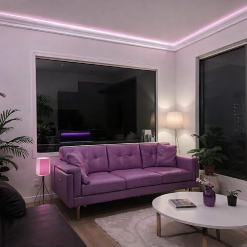 Image of Pushglossy 6 Pcs 70.87 inch(Total 35.4ft) Ceiling Crown Molding with LED Duct Kit for Seamless Ambient Accent Lighting Waterproof Channel for Easy LED Trim Moulding Strip Installation