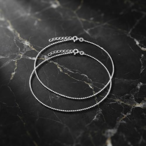 Image of Parnika 925 Pure 92.5 Sterling Silver Anklets Pair for Women & Girls | Hallmarked Silver Payal | Ball Design | Daily Wear | One Pair