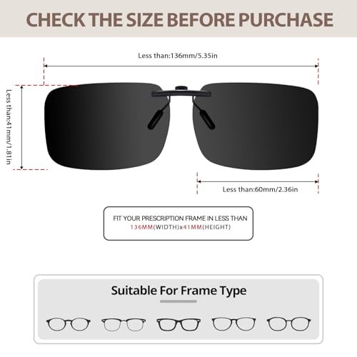 TJUTR Polarized Clip On Sunglasses Over Prescription Glasses, 2.0 AR Coating Anti Glare & UV400 Protection, Flip-Up Metal Clip3