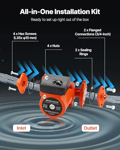 Image of VEVOR F-009-BF5-J Cast Iron Circulator Pump, 17 GPM, AC 120V 35 ft Hot Water Recirculating Circulation Pump, 3 /4-Inch Flange Connection, 3-Speed Adjustment, Quiet Operation, for Home Heating System