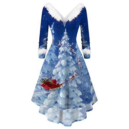 Weihnachtskleid Damen Party Kleid Weihnachten Damen Weihnachtsmann Kostüm Miss Santa Kostüm Langarm Weihnachtskleider Weihnachtsfrau Midikleid...