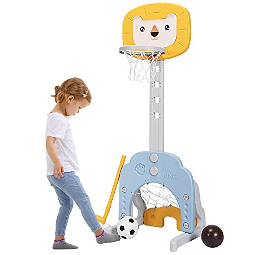 Support de basketball pour enfants 3-en-1 évolutif avec but de football
