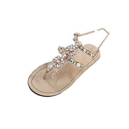 Homebaby Sandales Femmes Plates-Pantoufles Femmes Été Femmes Plates Sandales avec Pierres de strass Sandales Chic Sandales Bohème Style Chaussures de plage (EU42, Or)