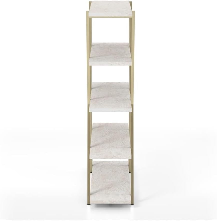 BOWERY HILL Modern Metal 4-Shelf Bookcase, Gold Champagne Finish, 47.25" W x 17.13" D x 72" H, Steel Frame with Wood Shelving, Contemporary Style Open Concept Storage for Living Room or Office Use