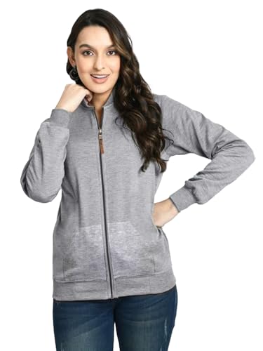 Image of LEOTUDE Women Lightweight Solid Grey Bomber Jacket Material Loopknit