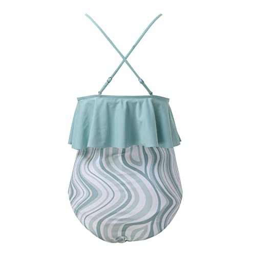 Generisch Bikini de maternidad para mujer, tallas grandes, traje de baño con bragas bajo el abdomen y acolchado para embarazo, lactancia, ropa de maternidad, azul claro, XXL