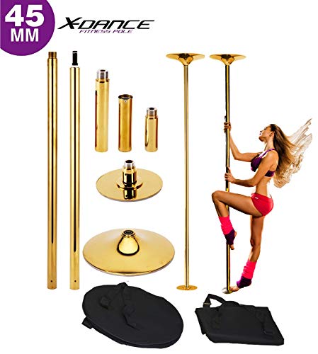 X-Dance Professional Stripper Pole Gold | Spinning Static Exotic Dancing Pole Portable and Removable | Height Adjustable 7 to 9 FT 45mm Dance Pole Kit for Exercise Fitness Pole Club Party Pub Home - Thumbnail 3