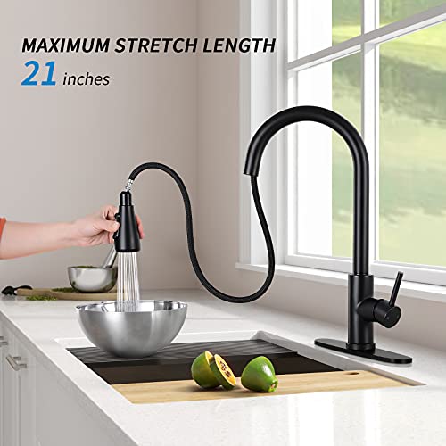 Qomolangma Kitchen Faucets With Pull Down Sprayer, Single Handle Kitchen Sink Faucet With Pull Out Sprayer, Stainless Steel, Matte Black #TOP4