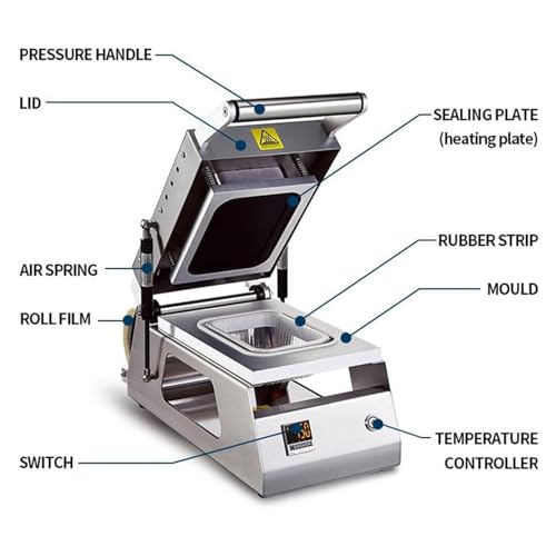 Sellador térmico comercial para bandejas de carne, máquina semiautomática de envasado de alimentos, dispositivo de sellado manual de cajas para llevar, sellador manual de bandejas de contenedores de