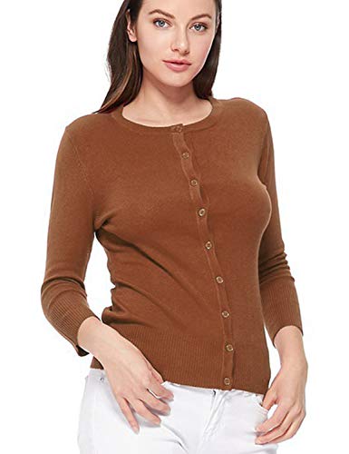 Image of Women's 3 /4 Sleeve Crew Neck Button Down Stretch Knit Cardigan Sweater (S-3XL)