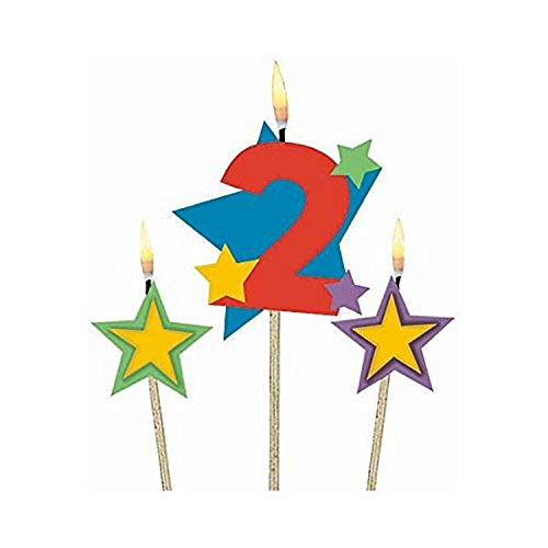 #2 Decorative Birthday Candle & Star Candles | Party Supply, Multi Color, (Pack of 3) 5", 7"