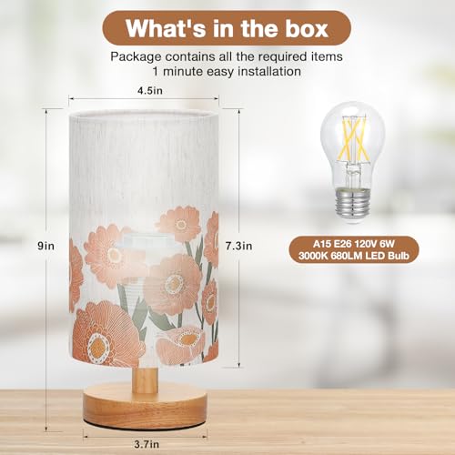 Image of Fenmzee Sunflower Table Lamp for Bedroom - Inline Control, Small Bedside Lamp with 3000K A15 LED Blub, Easy Assembly (Sunflower Cream Shade, 9 inch Inline Control)