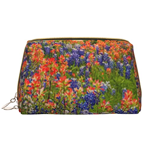 Trousse de maquillage Texas Bluebonnets en cuir blanc