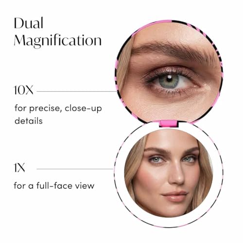Image of Fancii Taylor LED Lighted Travel Makeup Mirror, Rechargeable, 10x /1x Magnifying, Tru-Glow Lighting System, XL Large 5 inch Wide | Compact Mirror for Purses (Hot Pink Safari)