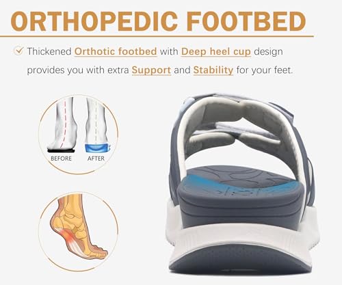 Image of ONCAI Womens Orthotic Sandals Ladies Recovery Walking Slides Arch Support Plantar Fasciitis Comfort Orthopedic Soft Cushion Summer Adjustable Sandalias Size 6-12
