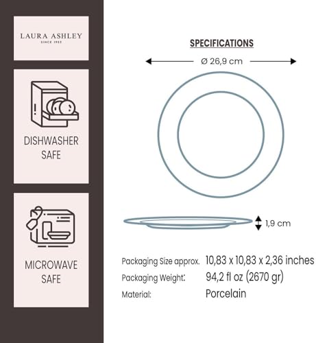 Laura-Ashley-10-Cobblestone-Pinstripe-Dinner-Plate-Set-in-Giftbox-4-Porcelain-Ceramic-Plates-Microwave-Safe-Dishes-Heritage-Collectables Laura Ashley 10 Cobblestone Pinstripe Dinner Plate Set in Giftbox 4 Porcelain Ceramic Plates Microwave Safe Dishes Heritage Collectables