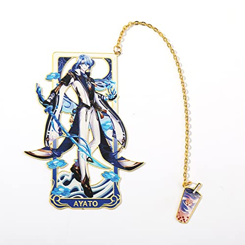 Genshin Impact Venti Metal Bookmark - Hot Game Genshin Impact Anime Figure Venti Barbatos Unique Bookmarks for Men Women Girls Book Lovers Readers (Kamisato Ayato)