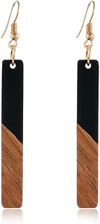 Retro Bohemian Wood Resin Drop Dangle Earrings for Women - Lightweight Geometric Leopard Bar Statement Boho Jewelry