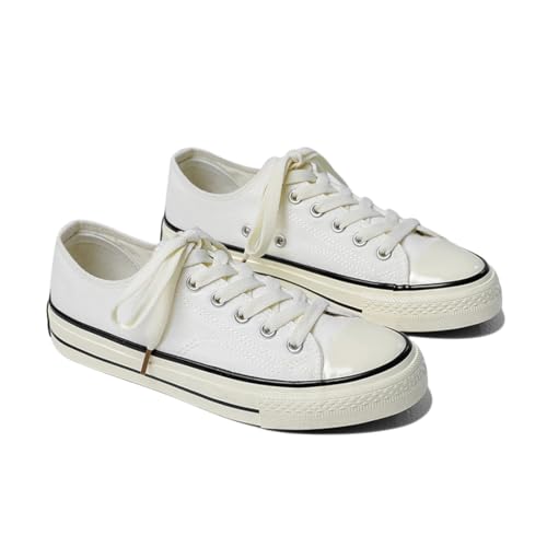 Image of SIUSUMFO Adult Men's Canvas Shoes Sneakers Running Sports Casual Shoes Outdoor Walking Shoes, Bass White Black, 8 UK