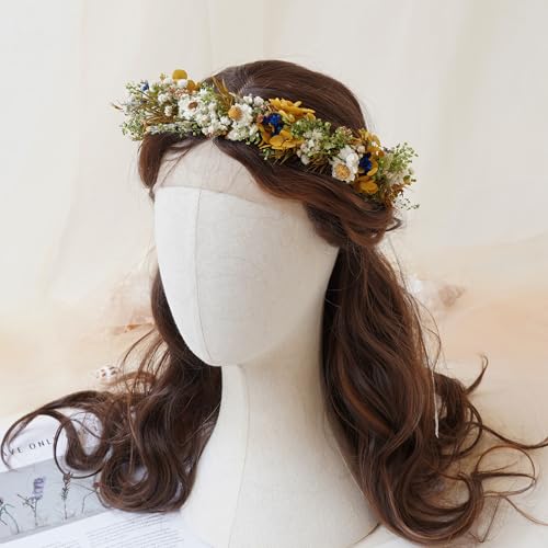 Diadema de flores secas para adulto estilo corona miniatura 6