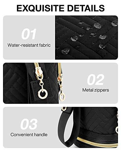 Image of BAGSMART Travel Makeup Bag, Cosmetic Bag Make Up Organizer Case, Large Wide-open Pouch for Women Double Layers Purse for Toiletries Accessories Brushes Black