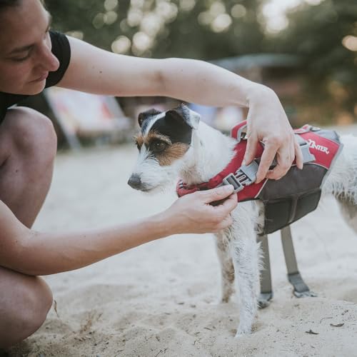 HUNTER Hunde-Schwimmweste MOSS, Farbe: rot, maximale Sicherheit durch starken Auftrieb, individuell verstellbar, reflektierende Elemente, praktische Handschlaufe, Größe: M