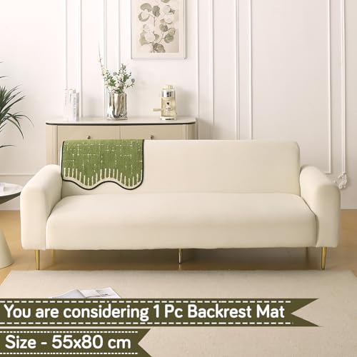 Image of HOKIPO 1 PC Backrest Mat for Sofa Cover | Luxury Supple Soft Wavy Mat with Anti Slip Backing, Green (AR-6217-GRN)