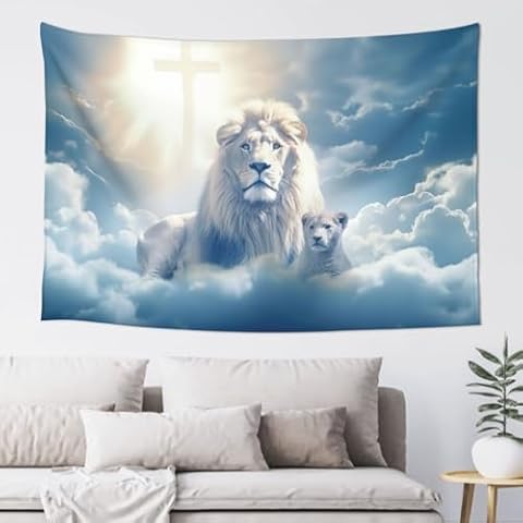 Txiuryu Jesus Lion Cross Tapestry Decor Cover