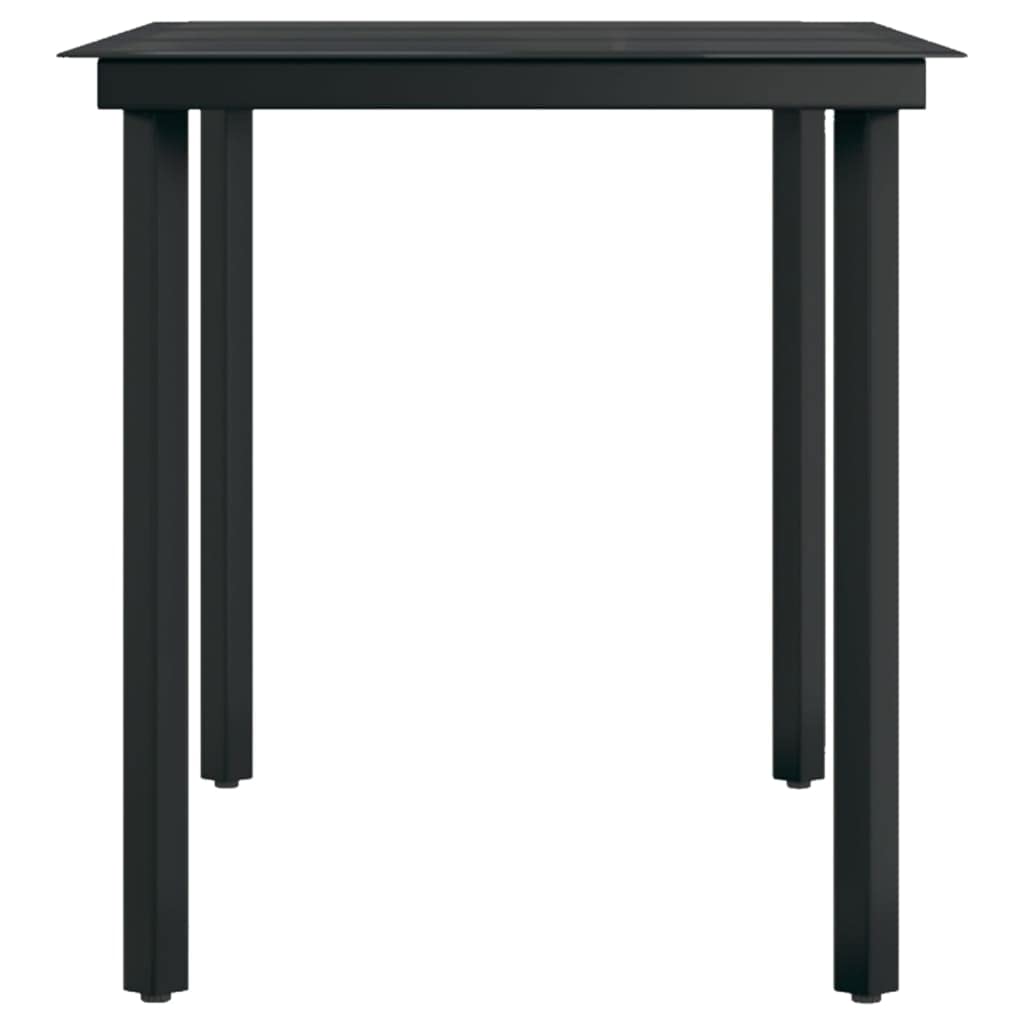 Juego de comedor de jardín de 7 piezas, color negro de acero pulverizado con ratán de polietileno y tablero de cristal como muebles de jardín negro