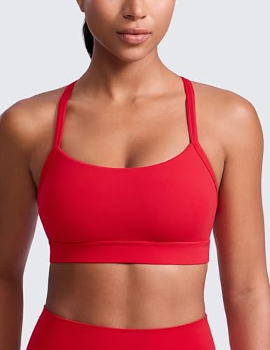 Image of CRZ YOGA Butterlift Cross Back Sports Bras | Medium Support, Removable Pads, Yoga, Buttery Soft, Scoop Neck, Cut-Out, Adjustable Thin Straps, for Women