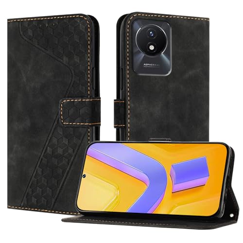 OKZone kompatibel mit Vivo Y02A 4G/Y02 4G/Y02T/Y11 2023 Hülle, PU Leder Handyhülle Tasche Wallet Schutzhülle Flip Cover Klappbar Etui mit Magnet Kartenfach TPU Lederhülle(Schwarz)