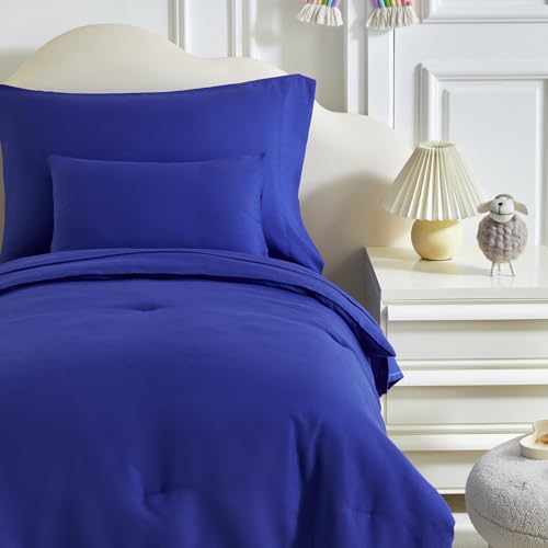 Image of Kids Comforter Sheet Set - Soft and Breathable Bed Set Includes Quilted Comforter, Fitted Sheet, Flat Top Sheet, Pillowcase and Toddler Pillowcase for Toddler - 5 Pieces Toddler Bedding Set Navy