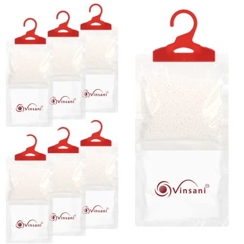 Vinsani Hanging Wardrobe Dehumidifier Bag Pack of 6 or 12 – Moisture Absorber Condensation Remover to Stop Damp, Mould, Moisture in Home Kitchen Wardrobe Bedroom Office Bathroom (6 Packs)