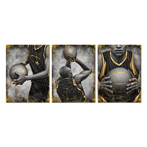 Welmeco Basketball Poster Canvas Prints For Boys Bedroom Wall Decor Vintage Black White Gold Basketball Player African American Picture Framed Ready To Hang Sports Themed Painting Artwork For School Classroom Teens Room #TOP18