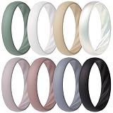 ThunderFit 8 anelli di fidanzamento in silicone per donne, eleganti scanalature ondulate, larghezza 4 mm, spessore 0,3 cm, 8.5-9 (18.90mm), Silicone, Non pietra preziosa