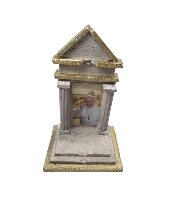 BLUSUPERSHOP Mini templo art2 7,5 x 10 cm alto 17 cm para manualidades pesebre o para poner fotos de seres queridos difuntos en casa, cementerio de madera y corcho lo puedes adornar como quieras el