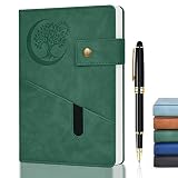 Green Leather Blank Journal Notebook with Pen, A5 Sketchbook for Drawing, 200 Pages of 100GSM Thick