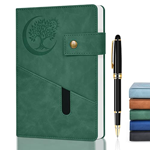 Green Leather Blank Journal Notebook With Pen, A5 Sketchbook For Drawing, 200 Pages Of 100Gsm Thick Paper, Unlined Journal For Men & Women, Work, Travel, Writing, Hardcover Sketch Books 5.9" X 8.4" #TOP25
