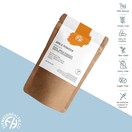Fitness Health 100% Organic Amla Powder 250 - Indian Gooseberry Powder - Amla Powder For Hair - Hair Care & Growth Powder - Pure Beauty Face & Body Mask - Skin Cleanser #TOP2